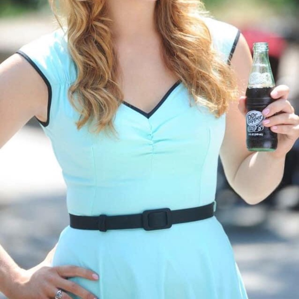 Pinup Girl Clothing A Line Mint Dress with Belt